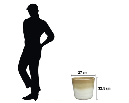 Keramický květináč o rozměrech 37 cm x 32.5 cm.