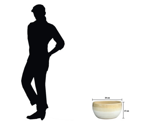 Dekorativní květinová mísa o průměru 34 cm a výšce 17 cm.