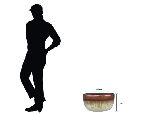 Keramický květináč, 44 cm široký a 21 cm vysoký.