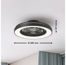 Stropní ventilátor s osvětlením o rozměrech 485 mm v průměru a 137 mm na výšku