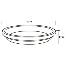 Nákres podšálku o rozměrech 22 cm v průměru a 3,7 cm na výšku