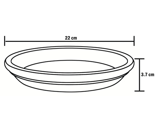 Nákres podšálku o rozměrech 22 cm v průměru a 3,7 cm na výšku