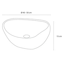 Nákres umyvadla na desku s rozměry průměr 40 až 50 centimetrů a výška 15 centimetrů