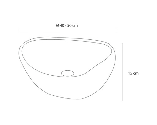 Nákres umyvadla na desku s rozměry průměr 40 až 50 centimetrů a výška 15 centimetrů