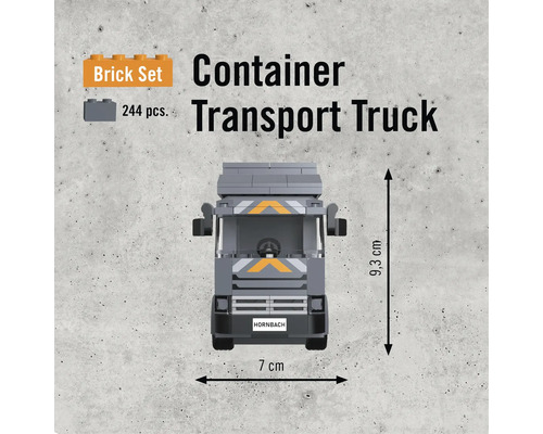 Stavebnice kontejnerového transportního vozidla, 244 dílů, výška 9,3 cm, šířka 7 cm