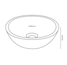 Nákres umyvadla na desku o průměru 380 mm a výšce 150 mm