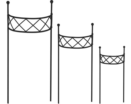 Tři kovové podpěry pro rostliny v různých výškách