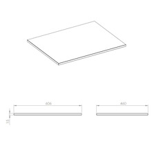 Deska umyvadla s rozměry 606 x 460 x 15 milimetrů.