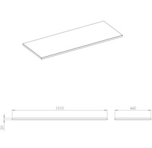 Ilustrace pracovní desky o rozměrech 1210 x 460 x 20 mm