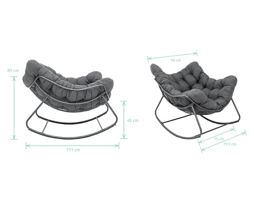 Obrázek houpacího křesla s rozměry