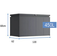 Zahradní box o objemu 450 litrů a rozměrech 60 krát 62 krát 120 centimetrů.