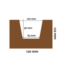 Technický nákres profilu dřeva ve tvaru U s rozměry v milimetrech