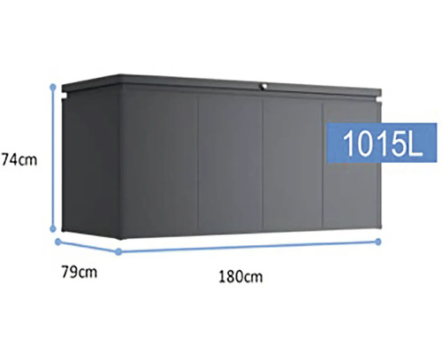 Skříň na nářadí o rozměrech 180 cm x 79 cm x 74 cm a objemu 1015 litrů