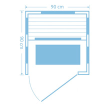 Půdorys sauny o rozměrech 90 krát 90 centimetrů