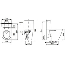 Technický nákres toalety s rozměry