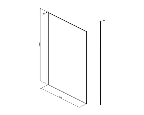 Nákres sprchové zástěny o rozměrech 2100 mm na výšku a 1360 mm na šířku