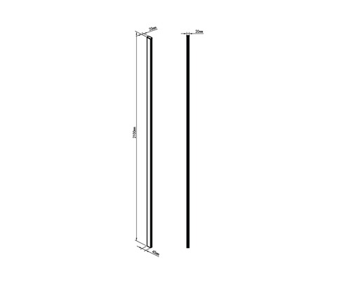 Technický výkres profilu o rozměrech 2100 mm délka, 20 mm šířka a 45 mm hloubka.