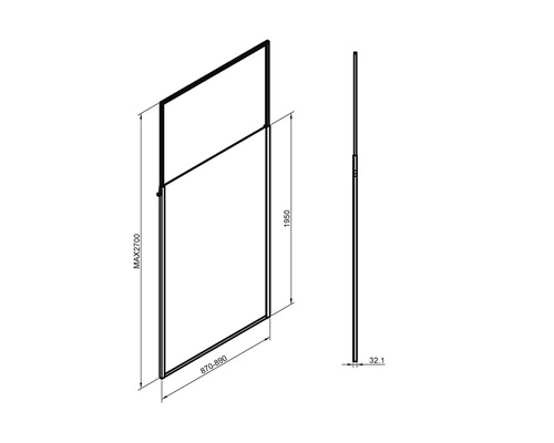 Výkres sprchového profilu s rozměry