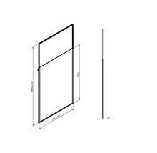 Technický výkres sprchové stěny s rozměry.