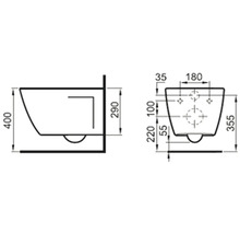 Technický nákres umyvadla s rozměry