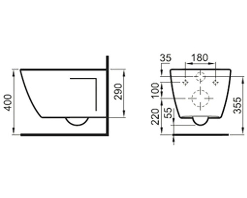 Technický nákres umyvadla s rozměry