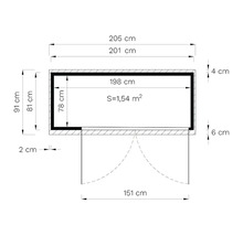 Technický výkres s rozměry zahradního domku