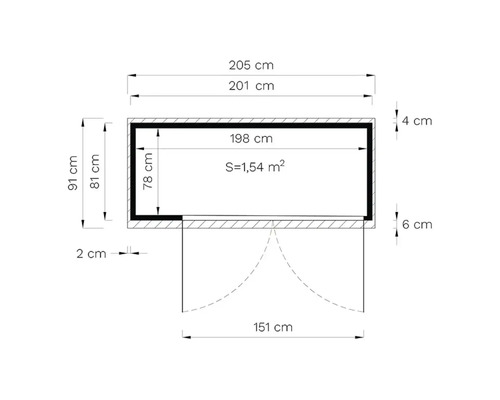 Technický výkres s rozměry zahradního domku