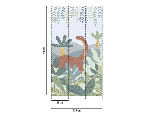Tapeta s dinosaurem a tropickými rostlinami, rozměry 159 krát 280 centimetrů