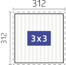 Technický nákres s rozměry 312 krát 312 a nápisem 3 krát 3