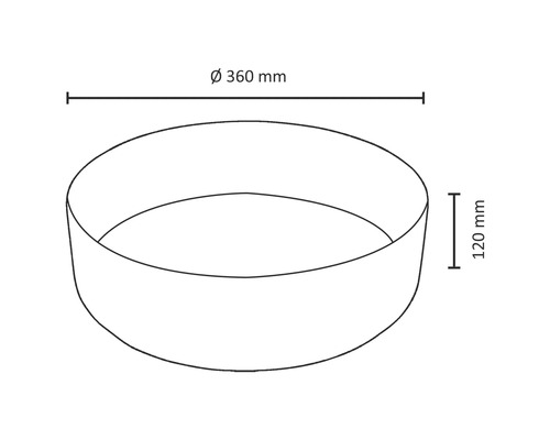 Nákres květinové mísy o rozměrech průměr 360 milimetrů a výška 120 milimetrů