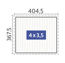 Diagram s rozměry 404,5 krát 367,5 a plochou 4 krát 3,5