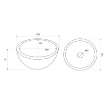 Nákres umyvadla s rozměry