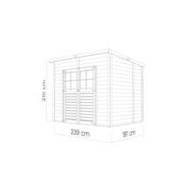 Nákres zahradního domku o rozměrech 239 x 181 x 210 cm