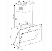 Technický výkres odsavače par s rozměry