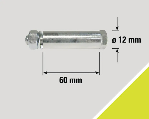 Obrázek šroubu s maticí a rozměry: průměr 12 mm, délka 60 mm.