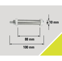 Na obrázku je šroub o délce 100 milimetrů a průměru 10 milimetrů.