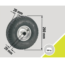 Kolo o rozměrech 260 milimetrů výška a 20 milimetrů šířka s nosností 200 kilogramů