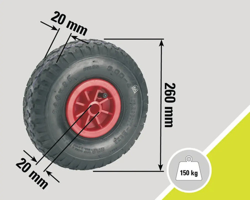 Kolo o rozměrech 260x85 milimetrů a nosnosti 150 kilogramů