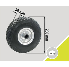 Kolo o rozměrech 260 mm výška a 85 mm šířka, nosnost do 100 kg