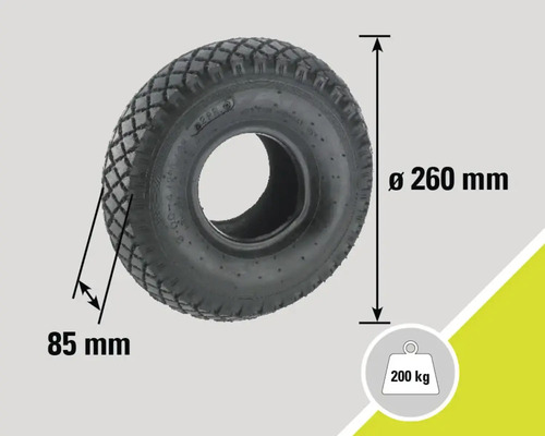 Kolo o průměru 260 mm a šířce 85 mm, nosnost až 200 kilogramů