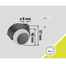 Nábytkové kolečko s čepem a destičkou, nosnost 30 kg