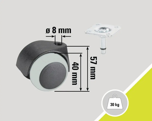 Nábytkové kolečko s čepem a destičkou, nosnost 30 kg