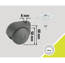 Nábytkové kolečko s čepem a deskou, nosnost do 30 kilogramů