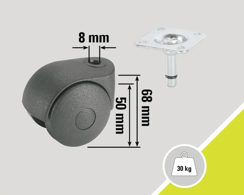 Nábytkové kolečko s čepem a deskou, nosnost do 30 kilogramů