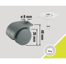 Nábytkové kolečko s deskou, nosnost 70 kilogramů, průměr 8 milimetrů, výška 48 milimetrů