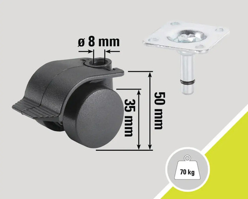 Nábytkové kolečko s aretací, průměr kolečka 35 mm a nosnost 70 kg