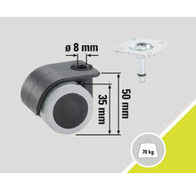 Nábytkové kolečko s čepem, výška 50 mm a nosnost 70 kilogramů