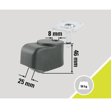 Nábytkové kolečko s destičkou, nosnost 50 kilogramů a rozměrové údaje