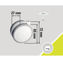 Kolečko o rozměrech 27 mm šířka, 65 mm průměr kola a 72 mm celková výška