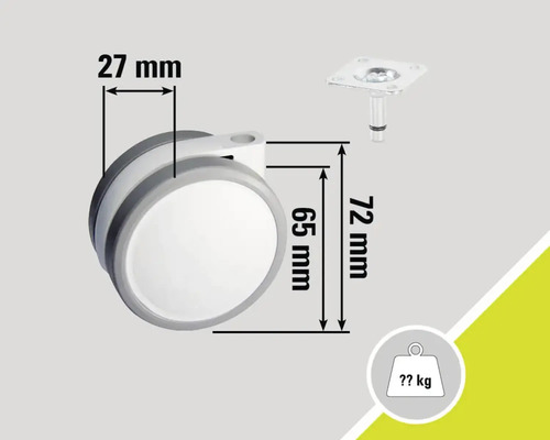 Kolečko o rozměrech 27 mm šířka, 65 mm průměr kola a 72 mm celková výška